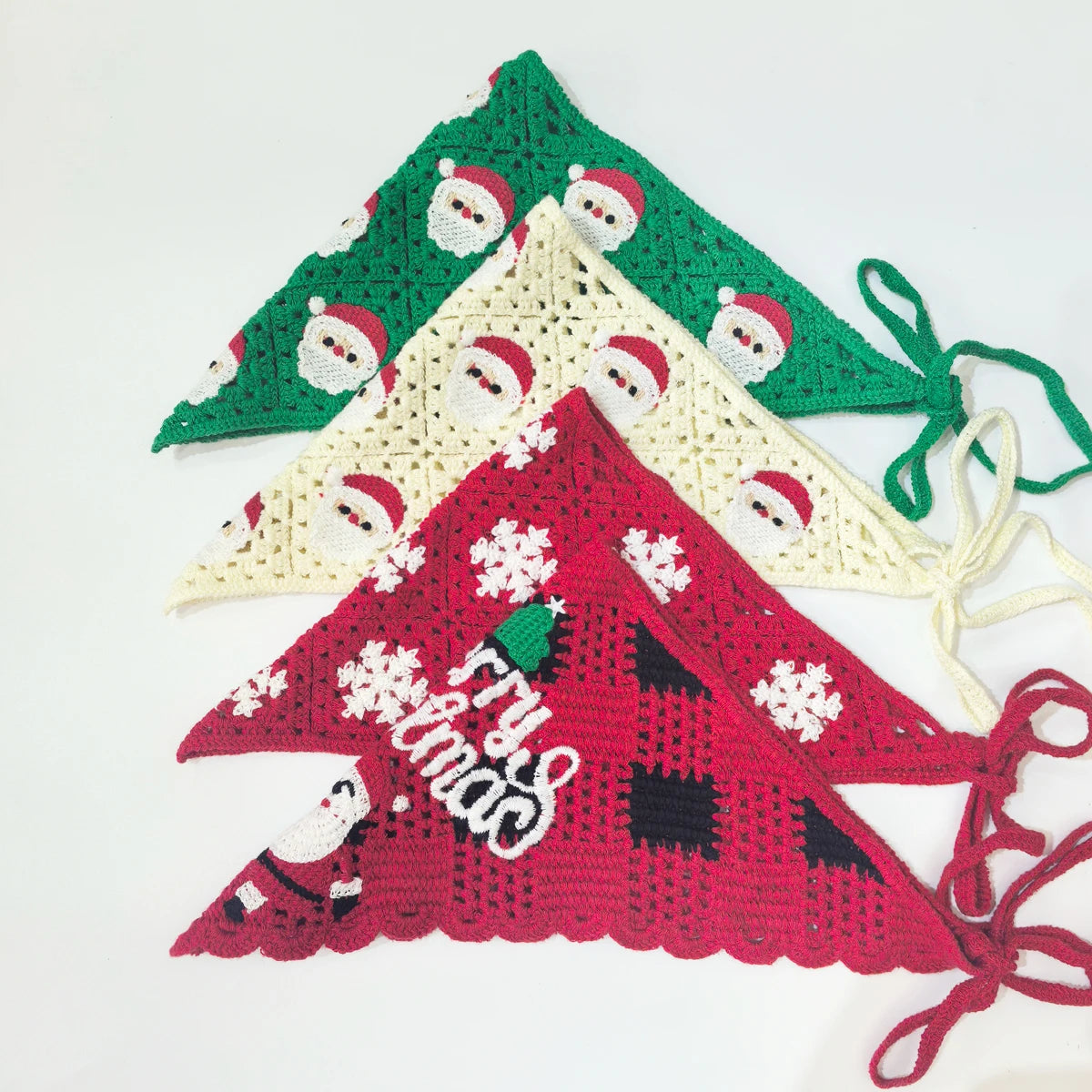 2025 Fashion Women Cotton Lace Animal Print Triangle Knitted Handmade Beach Hair Kerchief Scarf Crochet Hollow Christmas Present