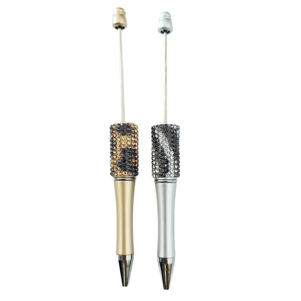 Fashion Kids Students Office School Supplies Black Ink Rollerball Pen Plastic Bead Pens with Crystal Diamonds