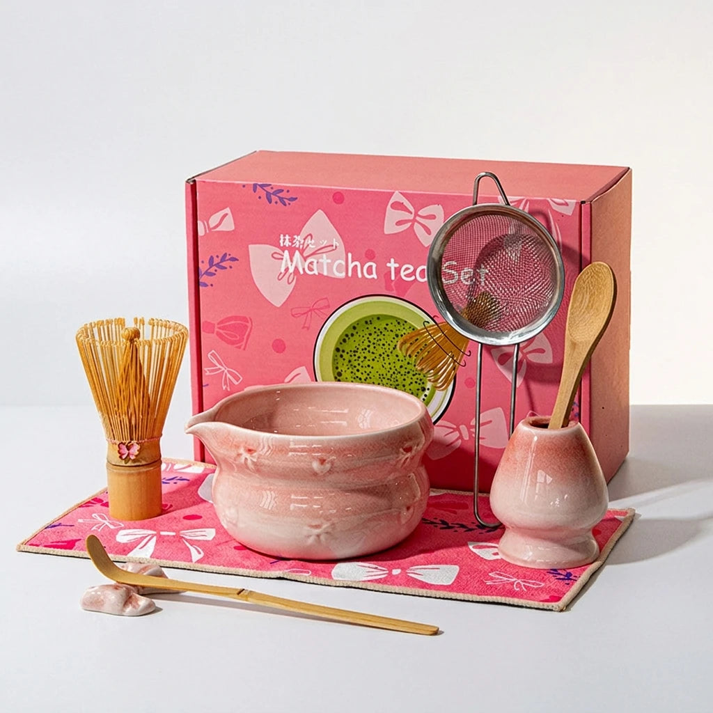 Matcha Set With Spouted Ceramic Bowl and Bamboo Matcha Whisk Optional Pink Matcha Set for Traditional Tea Ceremony