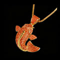 Iced Out Bling Jewelry Hip Hop Street Style Brass Koi Fish Pendant Charm with Orange Cubic Zirconia for Men