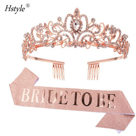 Rose Gold Bachelorette Party Supplies Crystal Crown & Bride to Be Sash Wedding Engagement Bridal Shower Party Decor Gifts HS428