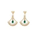 Elegant Luxury Vintage Pure 925 Sterling Silver Sector Emerald Green Zircon Stone Stud Earrings for Women Girls