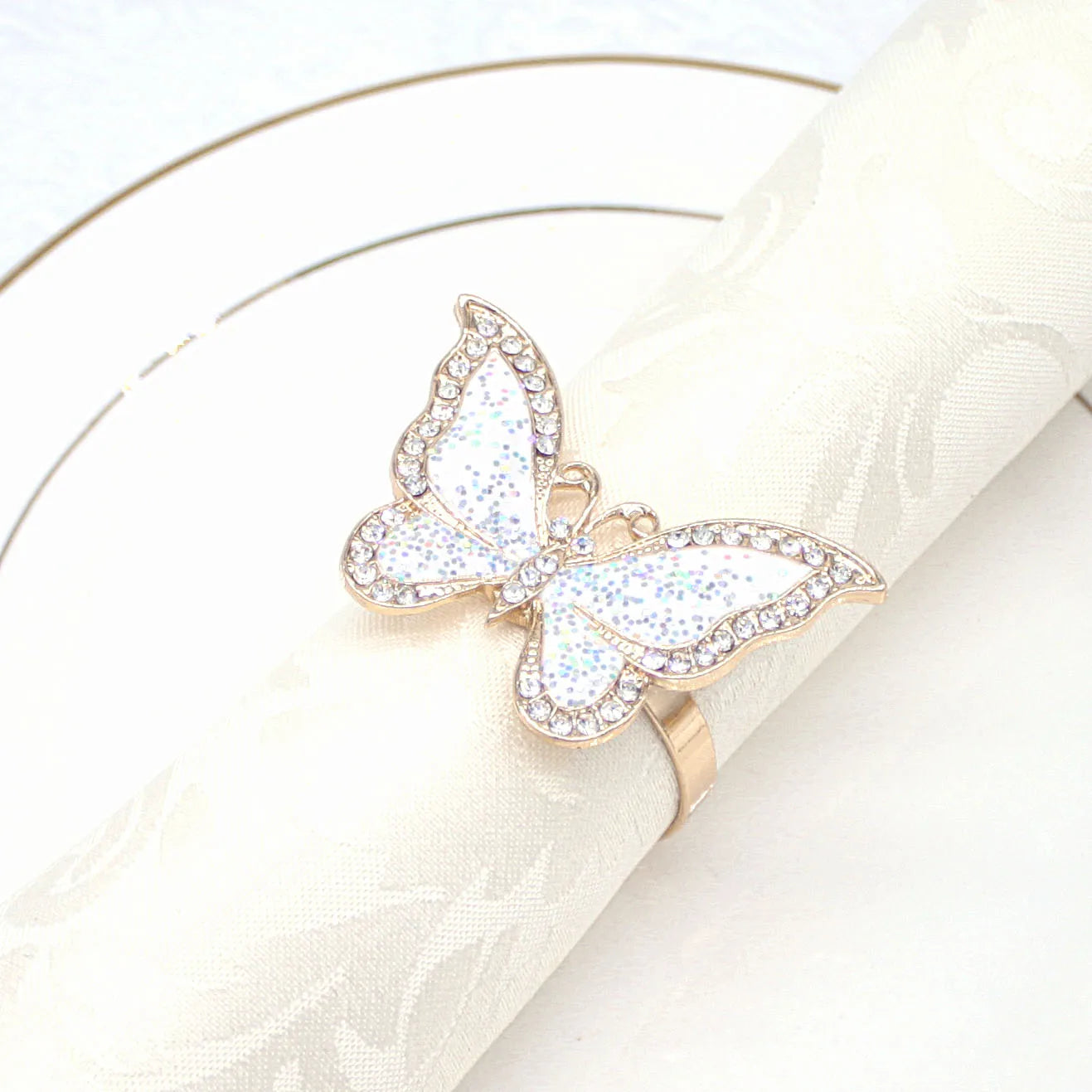Cute Shape Spring Style Ancient Gold Rhinestone butterfly Napkin Rings Holder for Wedding