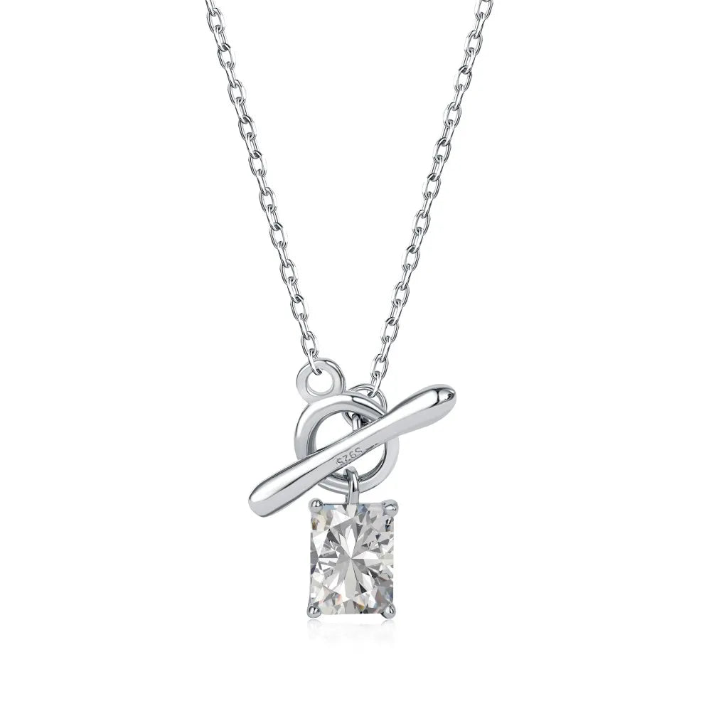 Custom Delicate Cubic Zirconia 18K Gold Plated Necklaces 925 Sterling Silver Square Cut Diamond Pendant Necklace Jewelry Women