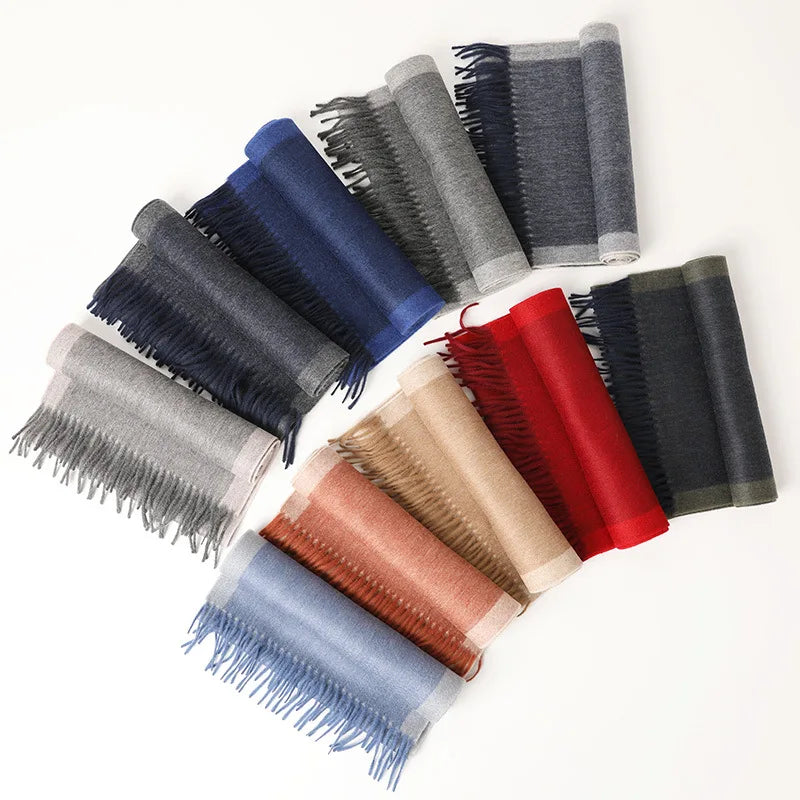 Wholesale Discount Price Winter Long Stylish Color Block Pure Cashmere Unisex Fashion Tassel Scarf Custom Logo Designer Scarf
