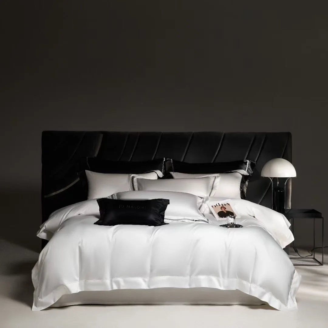 Customized High Grade 100% Cotton Home Textiles White Solid Color Bed Sheets Luxury 4pcs Duvet Cover Bedding Set Supplier