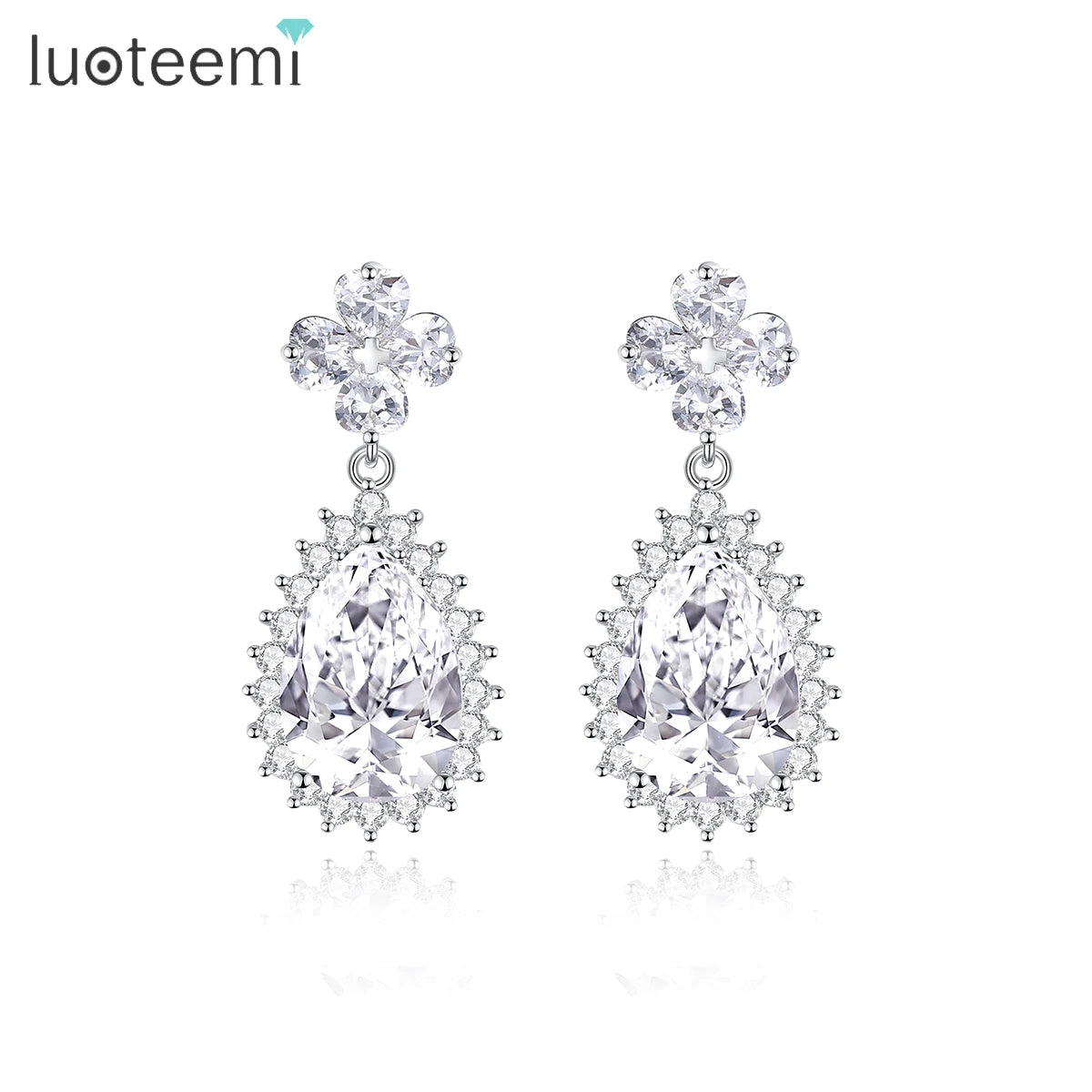 LUOTEEMI Women Accessories Earrings Jewelry Luxury Zircon Earring for Women Classic Heavy White CZ Bridal Dangle Earring