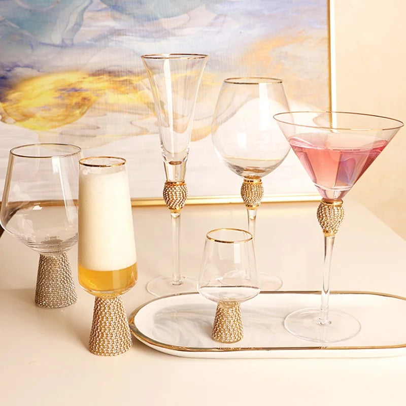 Gift European Light Luxury Transparent Crystal Lead Free Glass Gold Silver Gold Rimmed Diamond Goblet