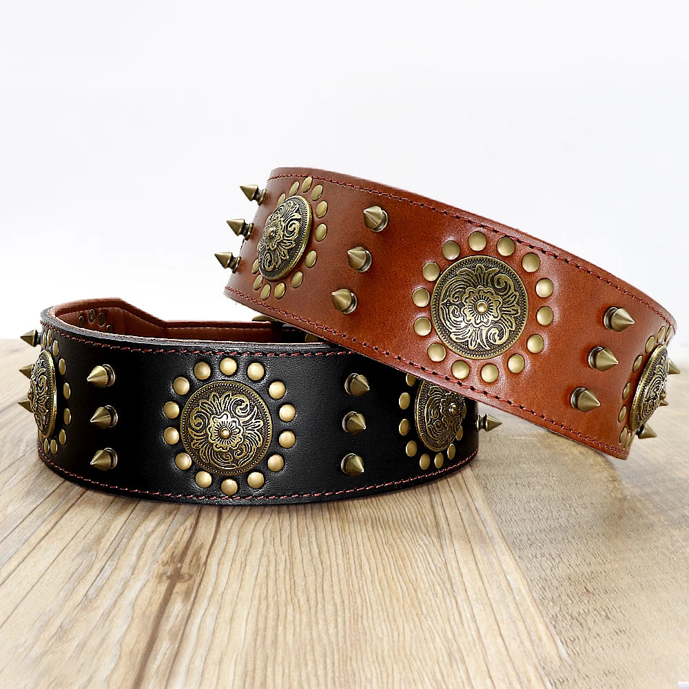 Fashion Pet Accessories Luxury Retro Design Leather Dog Collar Manufacturer