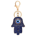 Vintage Gold Plated Oil Drop Fatima Hand Car Keyring Enamel Blue Evil Eyes Hamsa Hand Keychain for Bag