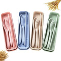Eco Friendly Camping Tableware Wheat Straw Cutlery Travel Utensil Set With Case