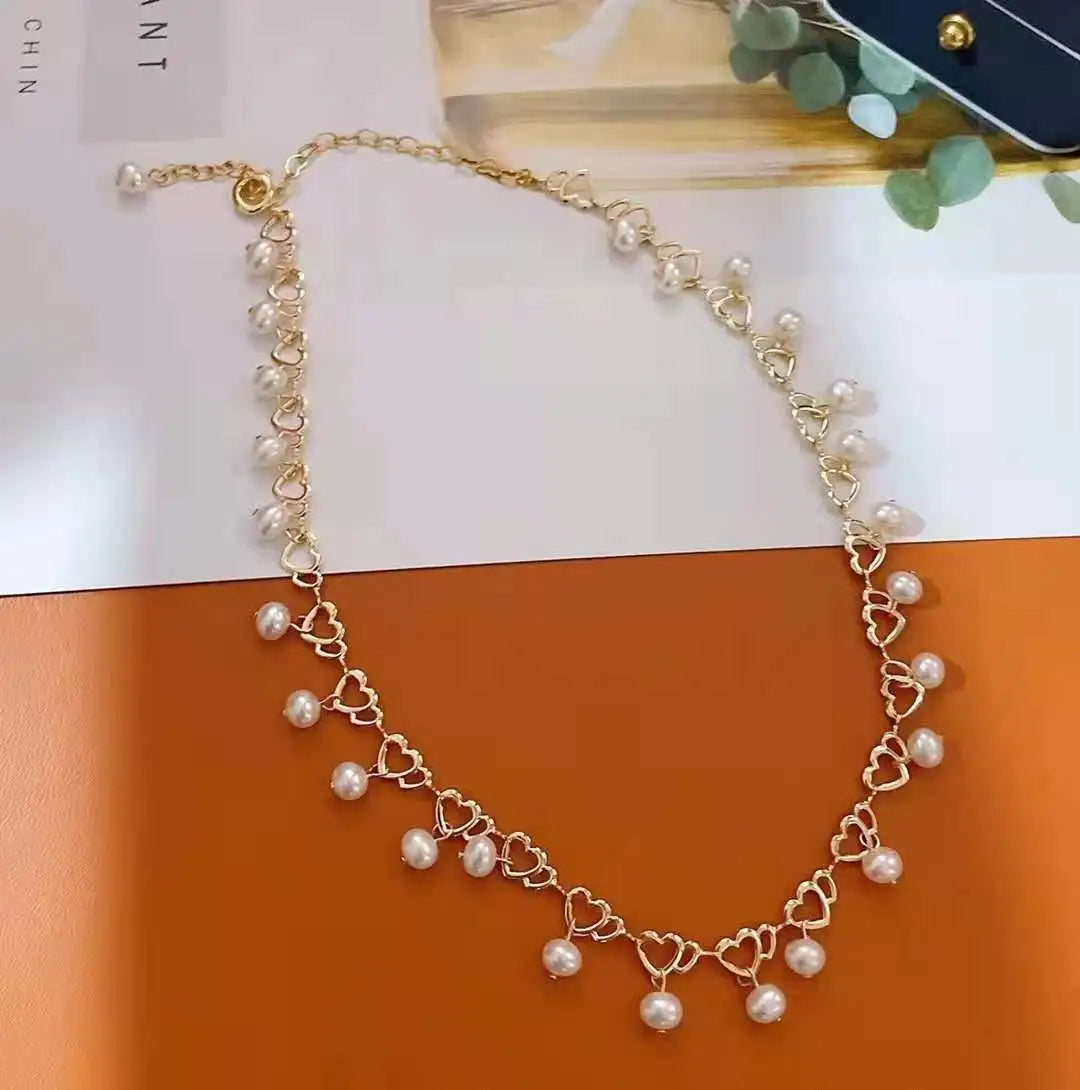 Hot Sale Lace Love Necklace 5-6mm High Quality Freshwater Pearl Gold Plated AAA Potato Shape Trendy High-end Necklace for Women