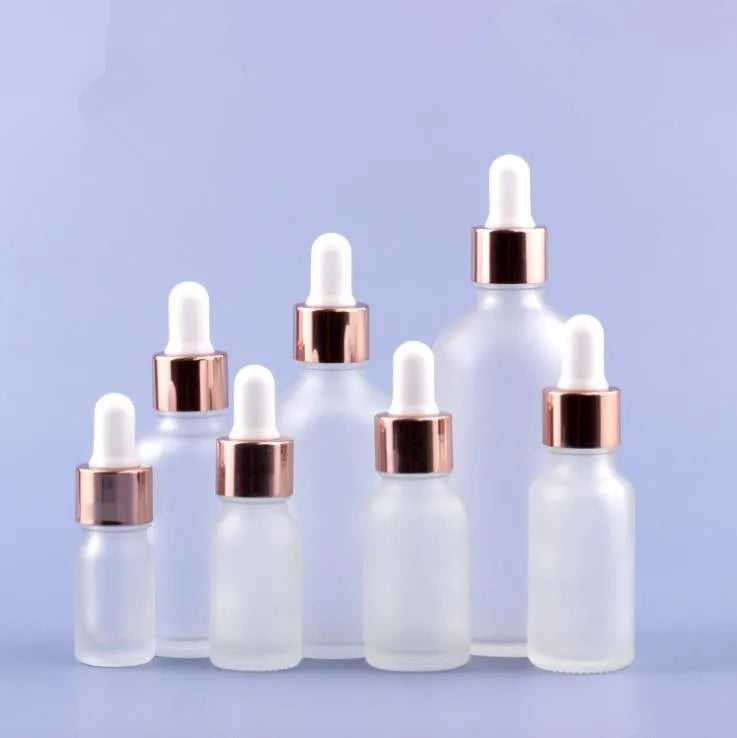 In Stock 50ml  Frosted/clear Glass Dropper Essential Oil/serum Bottle With Rose Gold Dropper