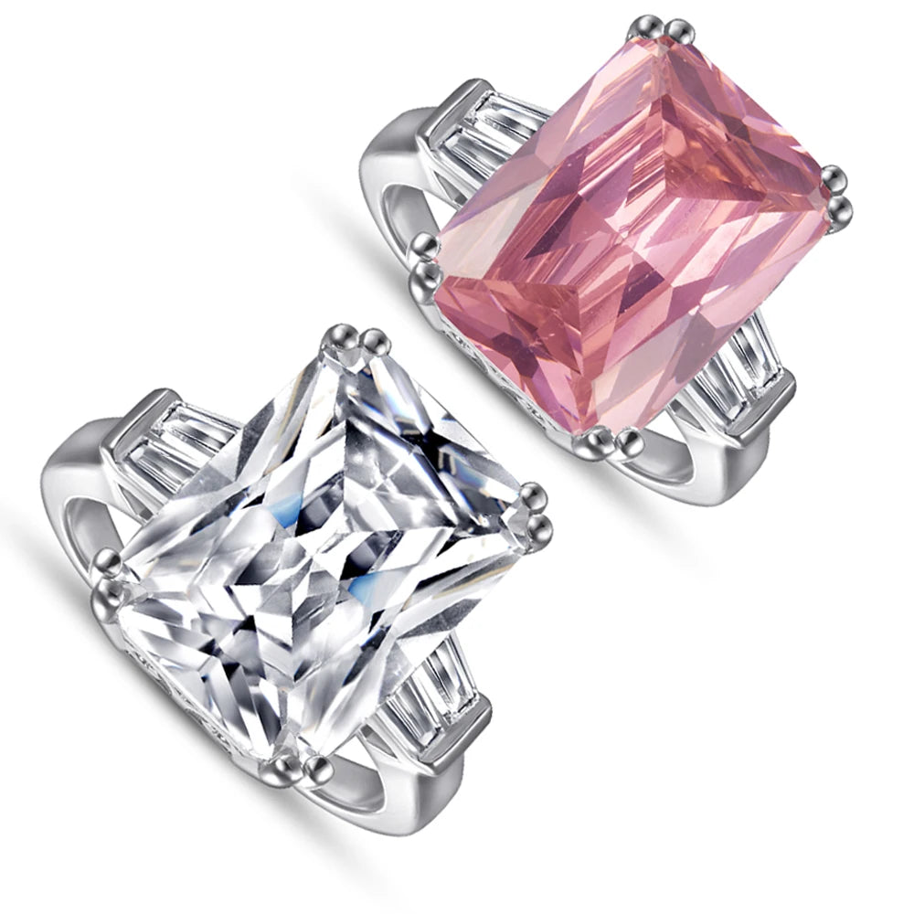 Luxury Princess Cut 10*14mm Duet Pink Diamond Zirconia Pure Silver Bridal Promise Rings for Women