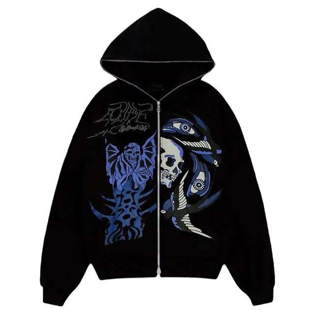 Acid Wash Design Full Zipper Hoodie Quality Custom logo 3d Oem Odm DTG Hoodie Rhinestone Design Full Zip up Hoodie Puff Print