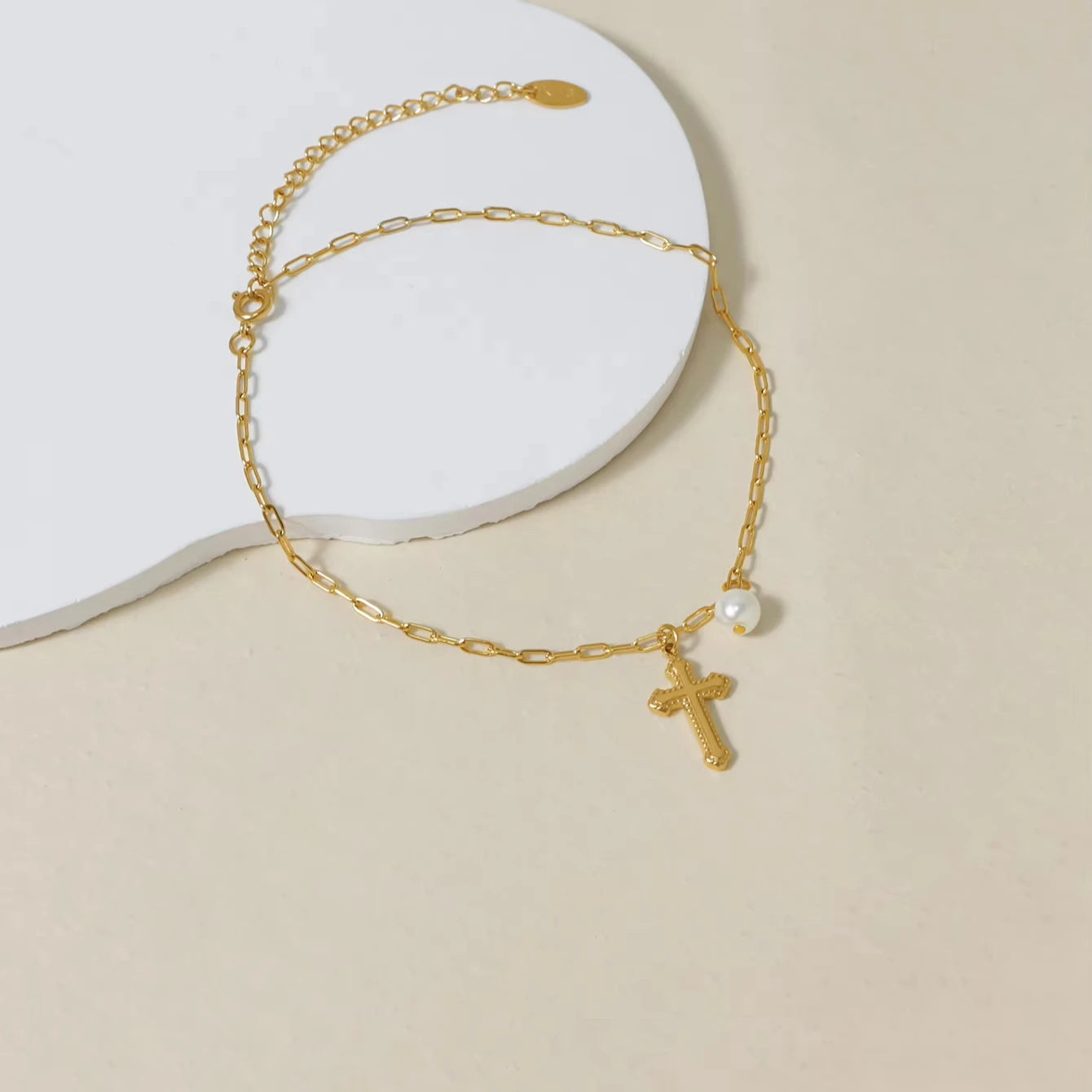 FashIon Jewelry Ankles New  Summer Ankles Ins Style Niche Design Sense Retro Cross Pendant Pearl Accessories Anklet Ornaments