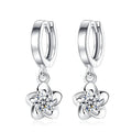 Trendy 925 Silver Plated Dangle Crystal Zirconia Flower Petal Huggie Earring Jewelry for Women