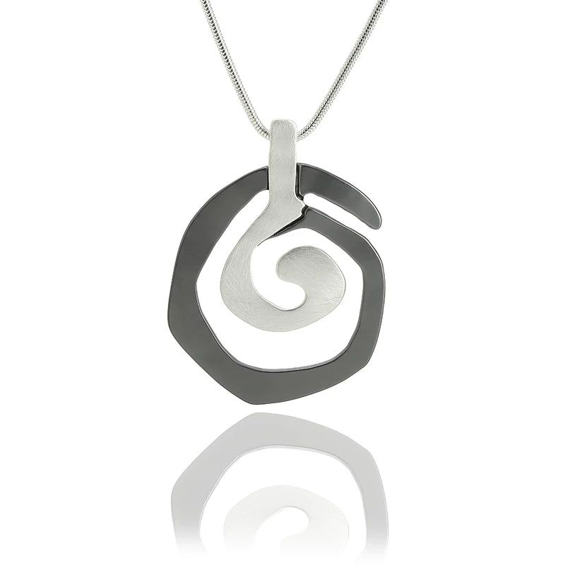 2 Tone Plated Scratch Spiral Swirl Alloy Pendant Women Jewelry Necklace