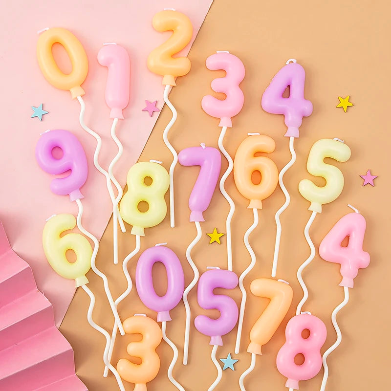 Chinese Bulk Lovely Macron Balloon Birthday Cake Number Candles With Wavy Plastic Holder
