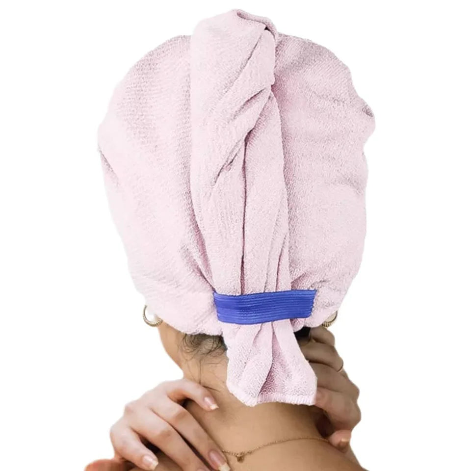 Absorbent Microfiber Hair Towel Wrap Women Anti-frizz Dry Hair Cap Turban with Elastic Strap for Wet Hair