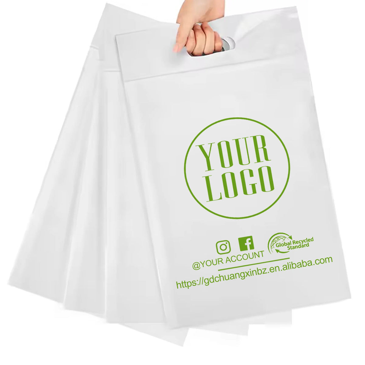 GDCX Wholesale GRS Plastic Recycled Mailer Bag DIY logo Biodegradable Clothes Packaging Bags for Shipping Bag with Handle