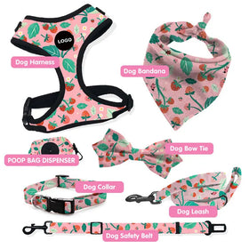 Adjustable Nylon Pet Supplies Strap Plaid Fabric Dog Harness Leash and Collar Set with Neoprene Print Pattern Dog Gear