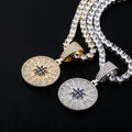 Hip Hop Iced Glitter Gold Plated Brass Cubic Zirconia Compass Pendant Tennis Chain Fashion Charm Choker Necklace Gift Men Women