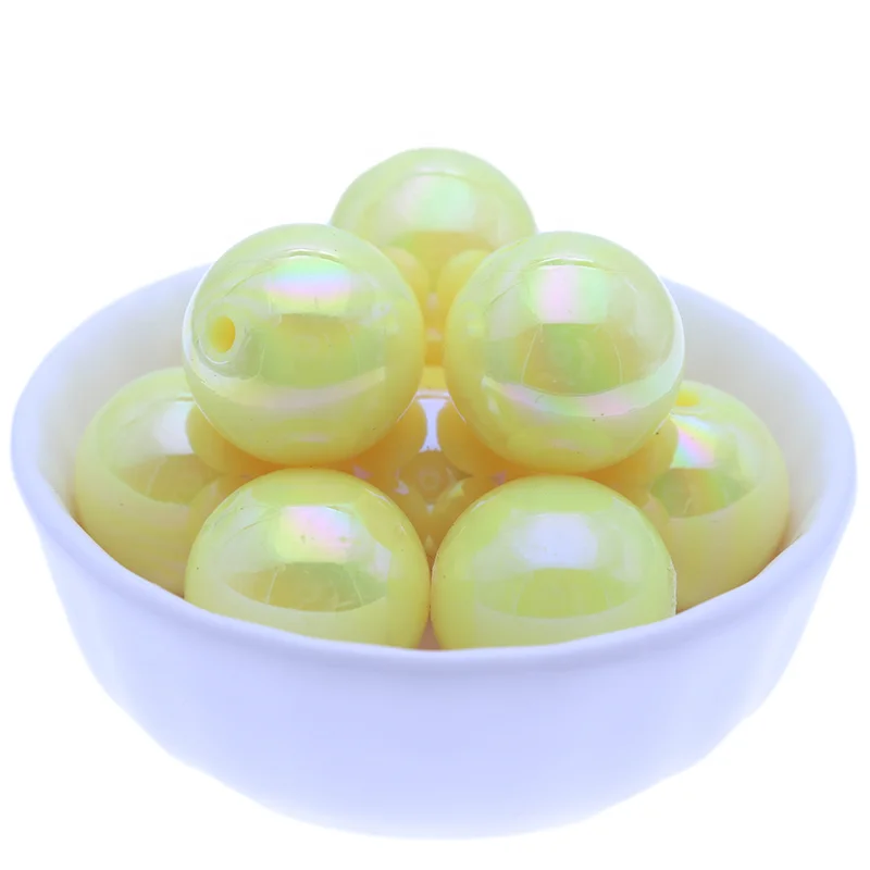 Bright Yellow AB Large Round Bubblegum Colorful Chunky Beads New Plastic Necklace Chunky Beads for Jewelry Making