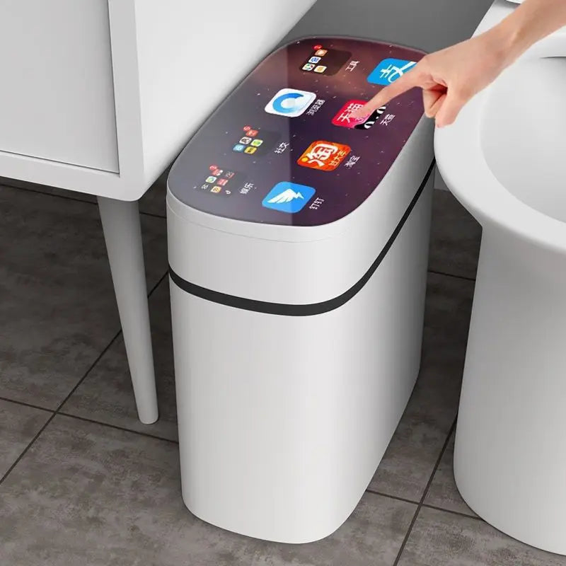 Automatic Household Toilet Smart Trash Can Light Electric Paper Basket With Cover Sandwiched Toilet Paper Bucket