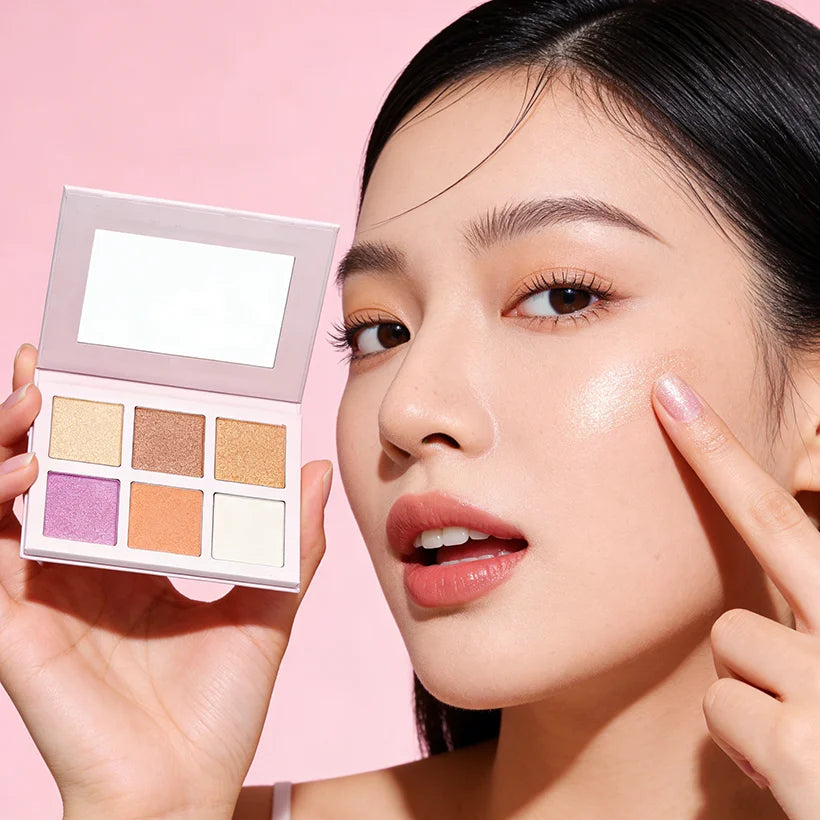 Wholesale High Quality Pressed Powder Private Label Make up Highlighters 6 Colors Glossy Highlight Contour Palette
