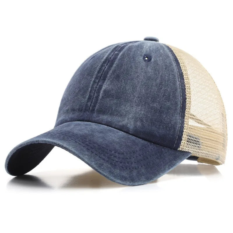 Hot Sale Unisex Denim Mesh Baseball Trucker Hats Breathable Sports Cap for Cycling & Mountaineering Fashionable Riding Cap
