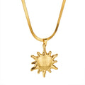 Waterproof Stainless Steel 18K Gold Plated Sun Pattern Pendant Necklaces for Women