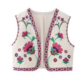 V-Neck Sleeveless Embroidered Sleeveless Designer Jacket Ladies Clothes