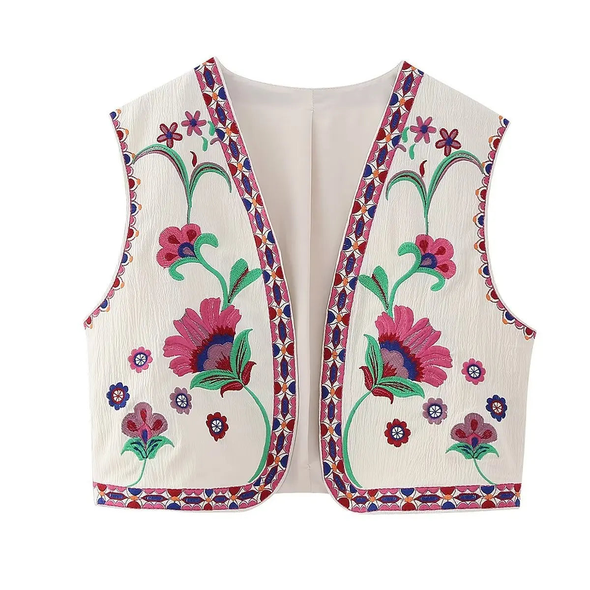 V-Neck Sleeveless Embroidered Sleeveless Designer Jacket Ladies Clothes