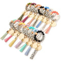 High Quality Silicone Beaded Bracelet Wristlet Silicone Beaded Key Ring Bracelet Elastic Keyring Bangle Tassel Keychain