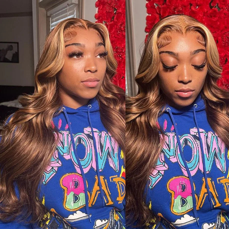 4/27 Highlight Body Wave Lace Frontal Human Hair Wig for Women Transparent Lace Wigs Human Hair Lace Front