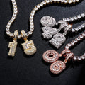 Hip Hop 0-9 Baguette Number Pendant Necklace Men Women Fully Iced Out Cubic Zirconia Bling Tennis Chains Necklaces Jewelry Gifts
