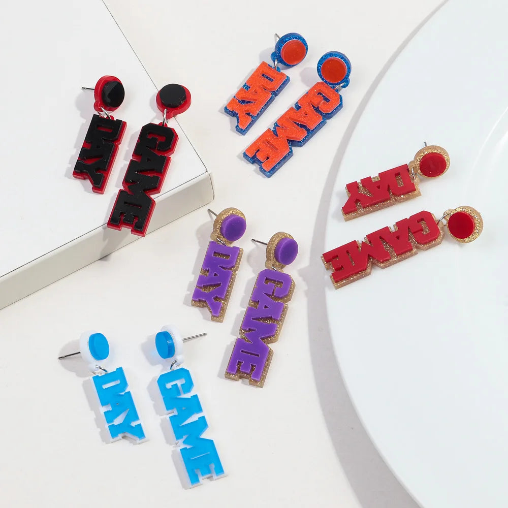 Hiphop Personality Rock Game Day Colorful Glitter Glitzy Punk Men  Resin Asymmetric Alphabet Jewelry Acrylic Drop Earrings Women