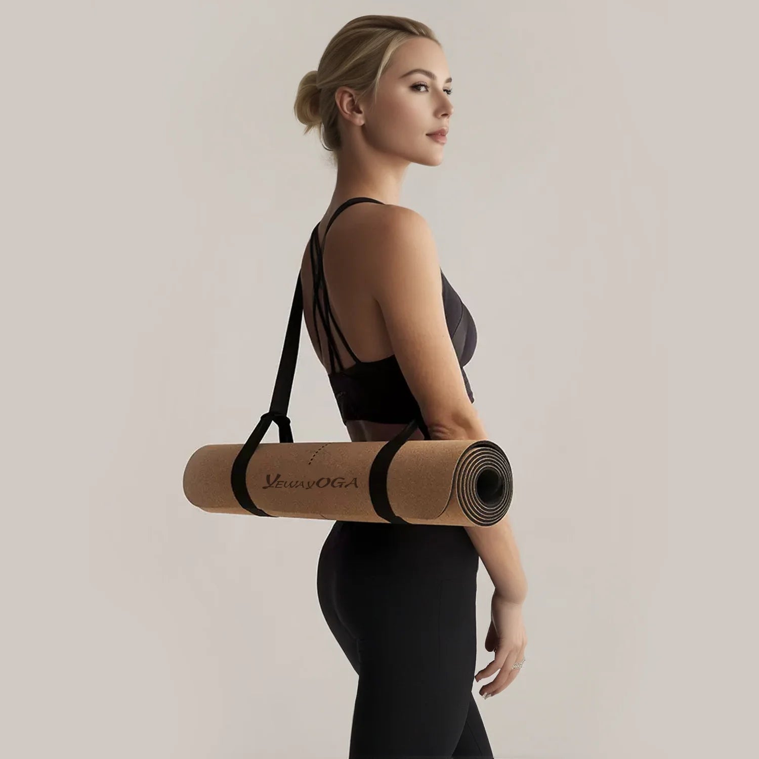 Ecological Eco-Friendly Cork Yoga Mat Set with Logo Art Organic Custom Print Natural Rubber & Cork 183cm X 66cm 4.5mm Thick