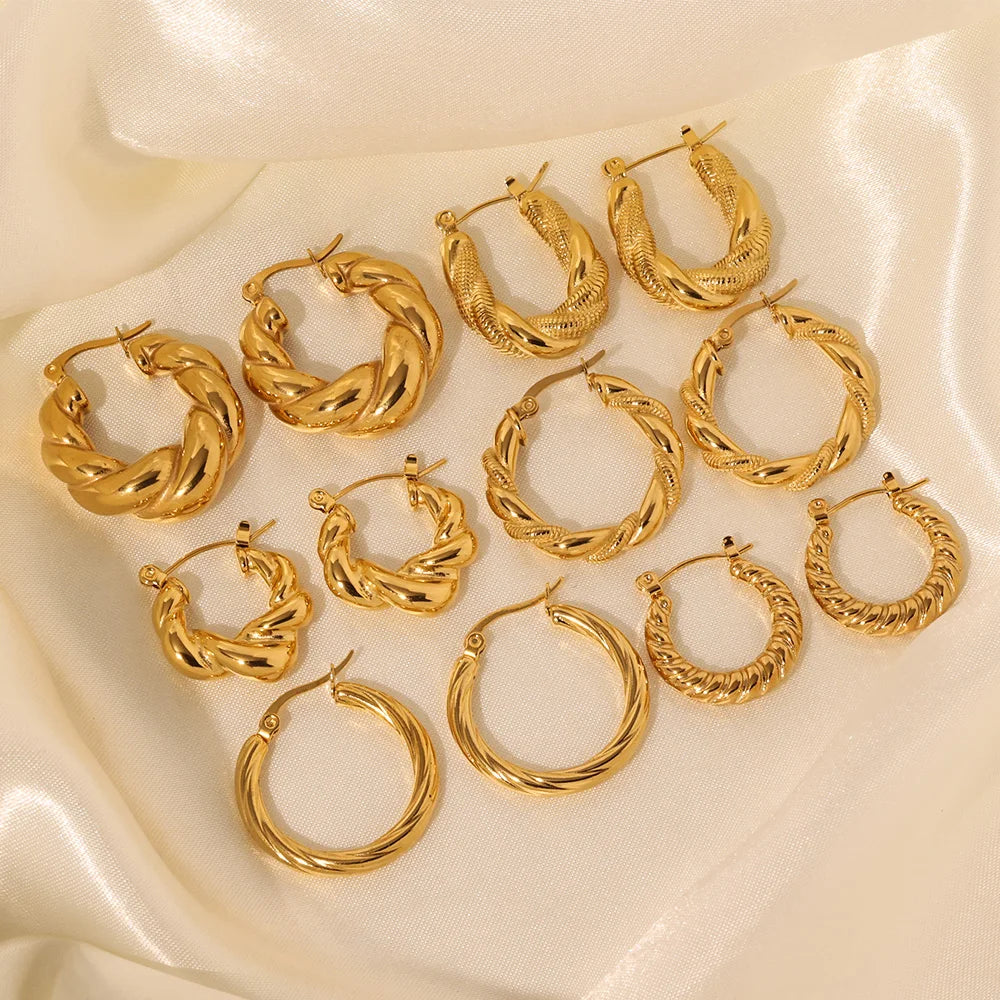 High Quality Twisted Huggie Chunky Earrings Waterproof Solid Stainless Steel Gold Plated Hoop Earrings Boucle Doreille Bijoux