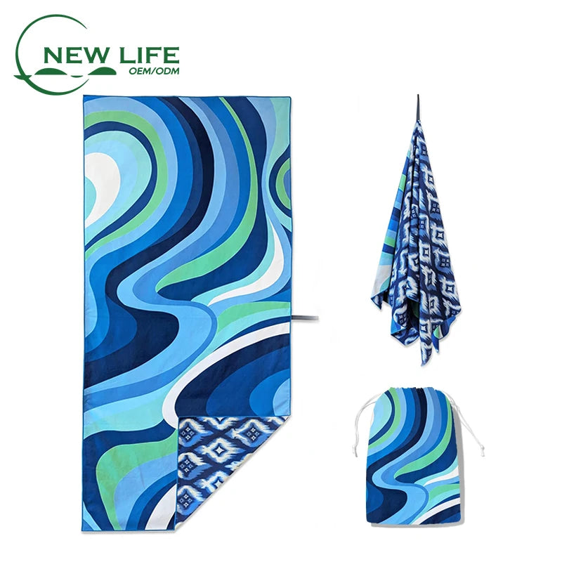 Microfiber Beach Towel with Custom Printed Quick Dry Portable Sand Free Pool Towel for Promotion Gift