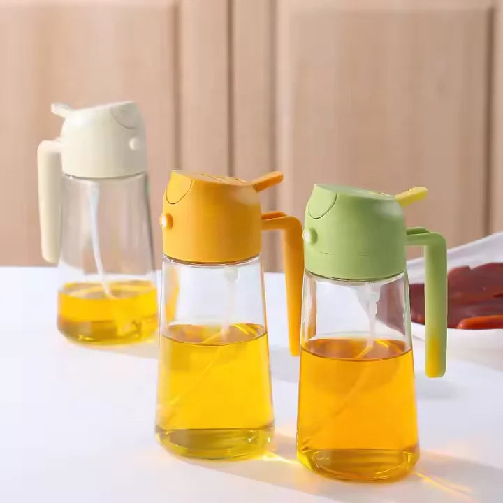 470ML Multipurpose 2 in 1 Food Grade Glass Oil Mister Glass Oil Bottle Oil Spray Bottle for Cooking and BBQ