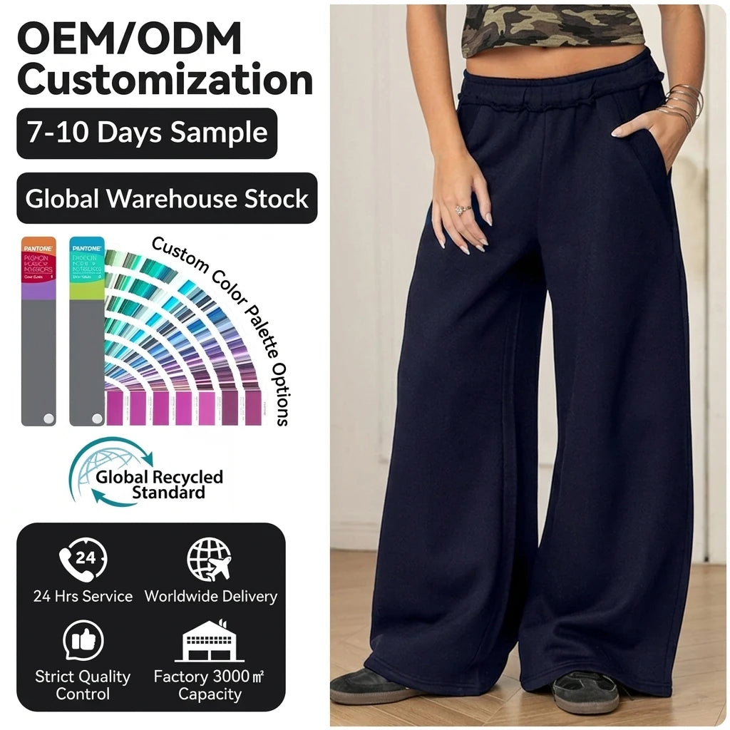 Essentials Sweats Womens Fleece Lined Sweatpants Wide Leg Baggy Women Track Pants Raw Hem Elastic Band Windbreaker Pants