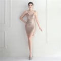 19891# Double Shoulder Craft Beaded Sequin Wrap Short Dress Nightclub
