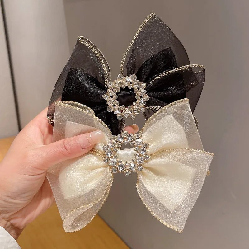 Women's New Organza Fabric Hairpin with Rhinestone Top Elegant Hair Clips Accessories