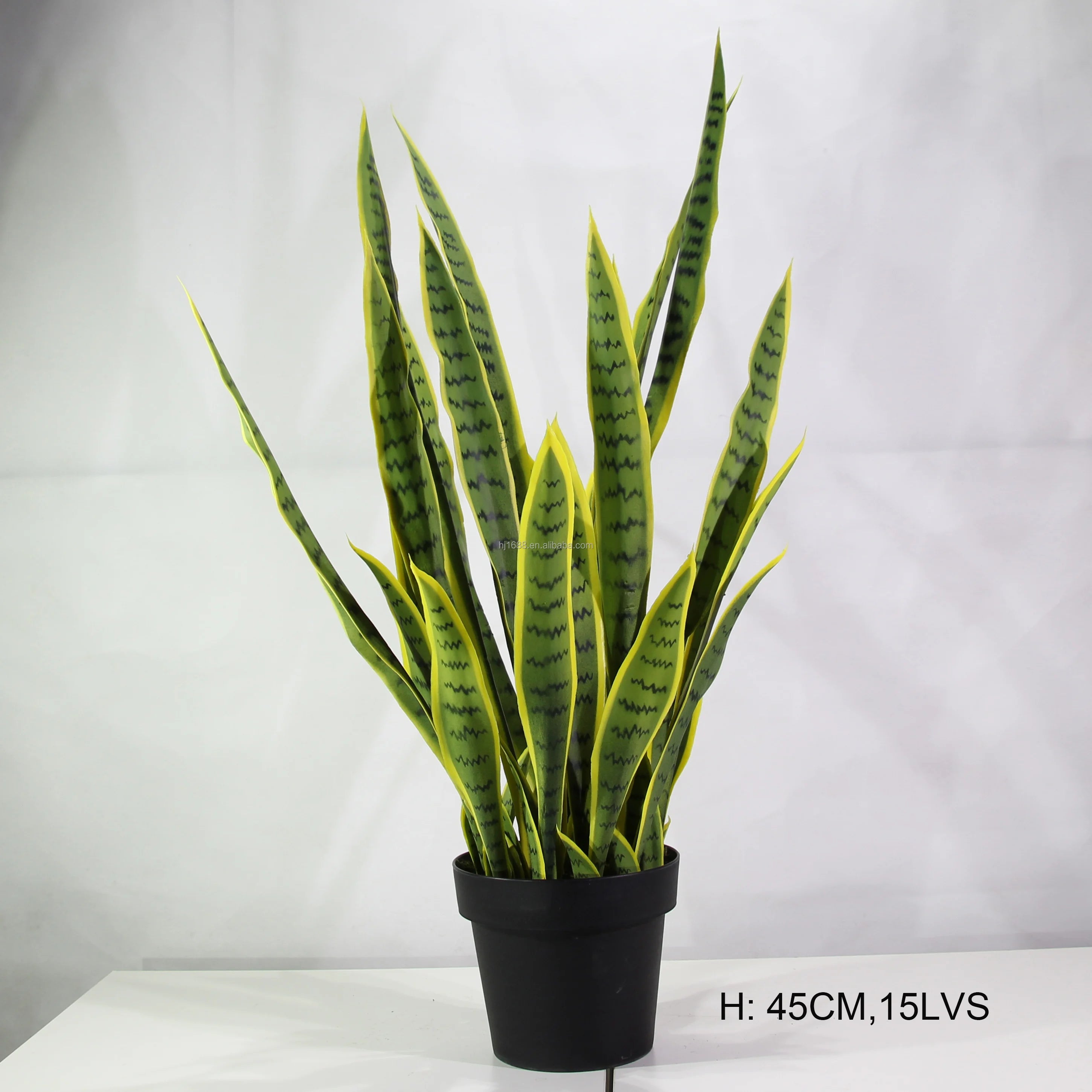 Hot Selling Dongguan Factory Imitation Plants Small Potted Faux Green Yellow Sansevieria Artificial Snake Plant for Office Desk