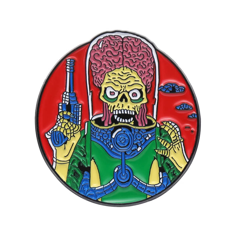 Science Fiction Film Alien Enamel Pin Mars Attacks Brooches Lapel Badge Scary Brain the Martians Cartoon Pin Punk Gothic Jewelry