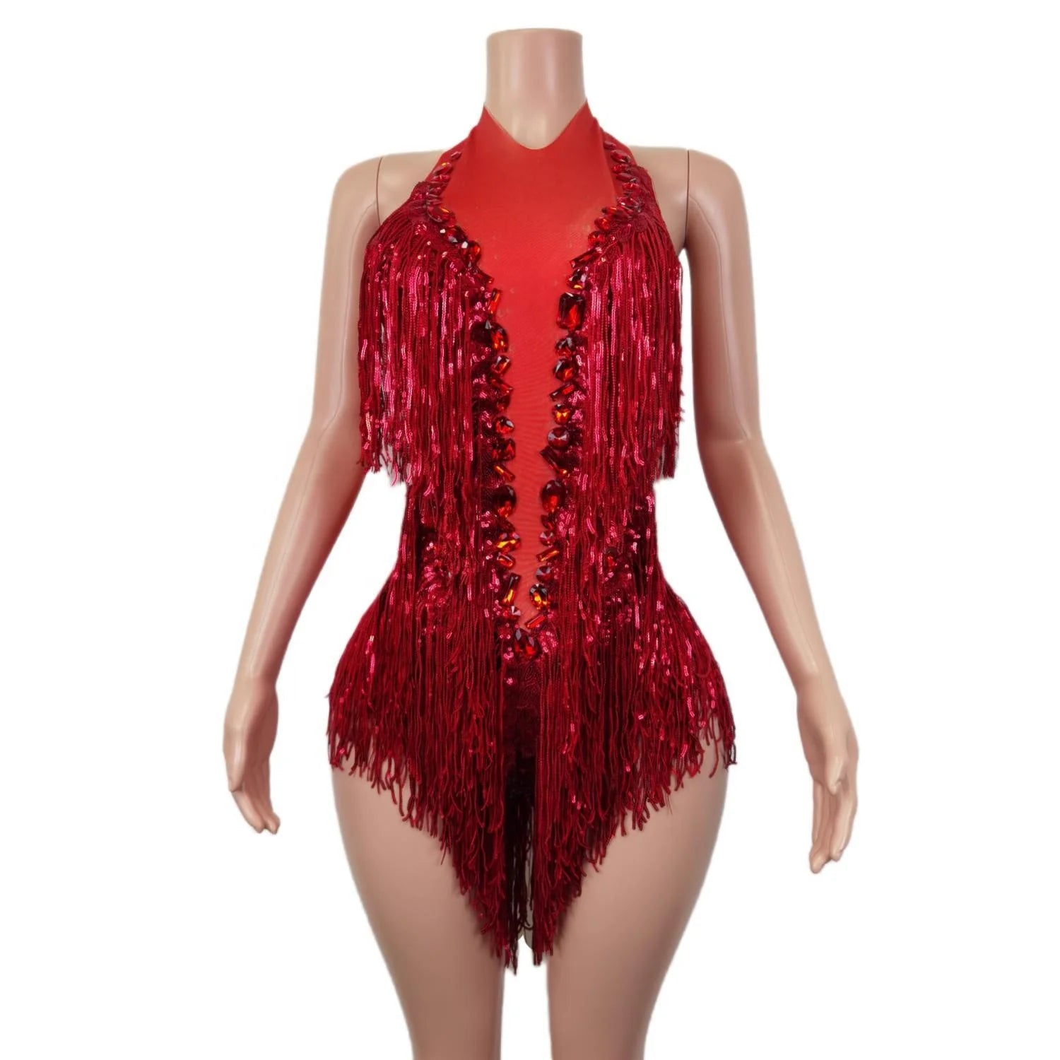 2023 Sequins Tassel Pole Dance Leotard Show Costume Women Playsuits Backless One Piece Short Jumpsuit Sexy Rhinestone Bodysuit