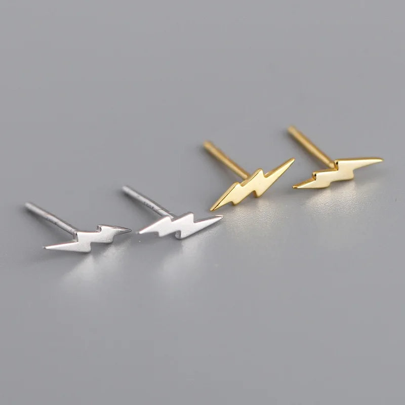 NEW 925 Sterling Silver Plain Lighting Flash Shape Stud Earrings 18K Gold Plated Simple Stud Earrings for Women