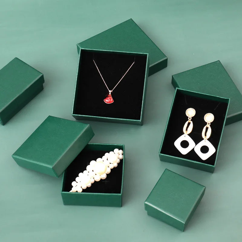 Multi Sizes Dark Green Paper Jewelry Organizer Gift Box for Necklace Bracelet Rings Earrings Pendant Packaging Box